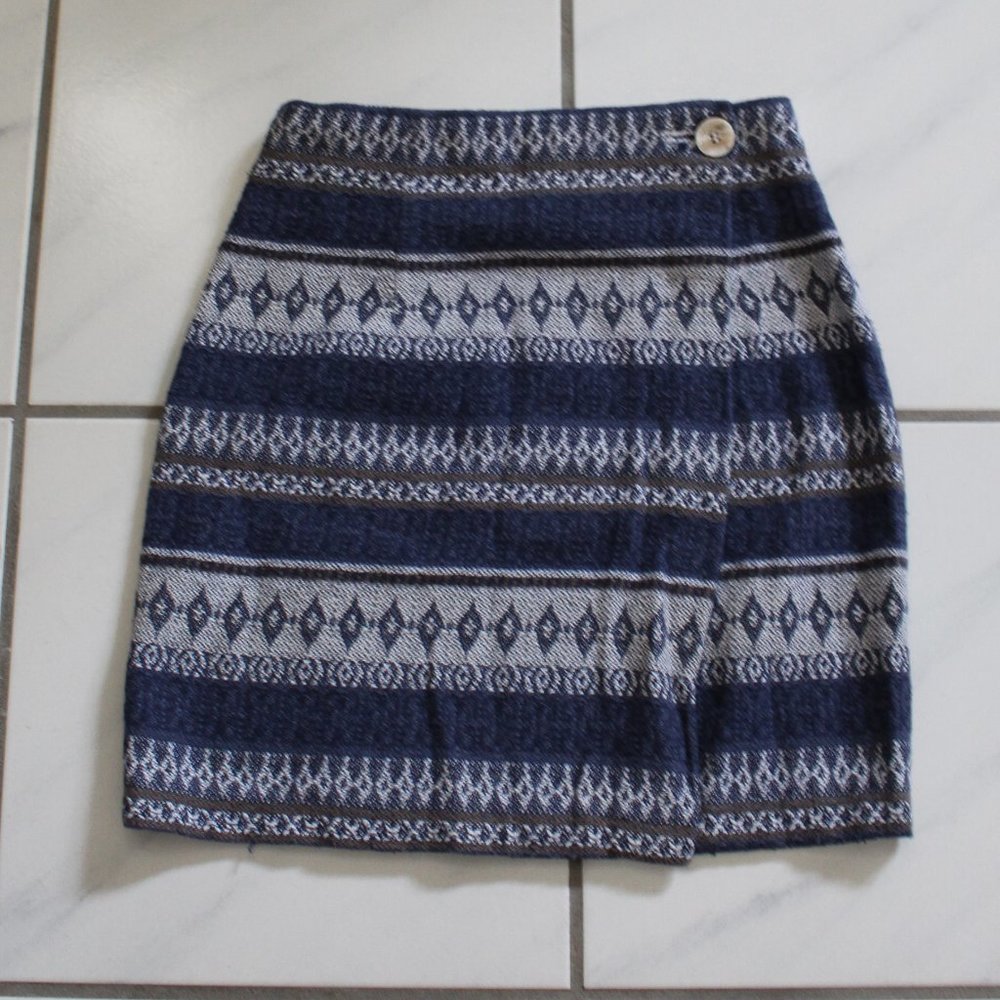 Weathervane | Woven Wrap Skirt | Blue | Vintage